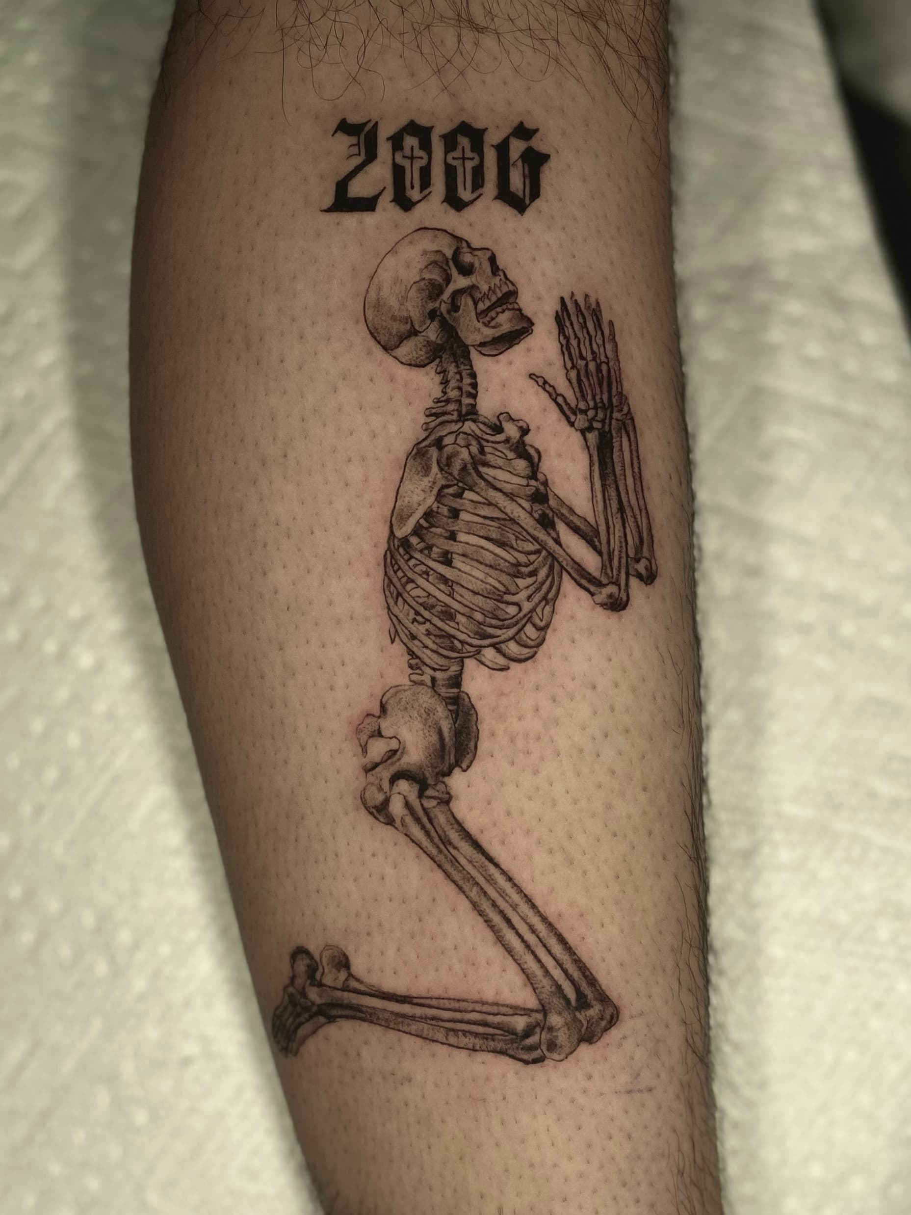Blackwork tattoo on the calf by Remy at Platinum Tattoos & Piercings, San Antonio TX
