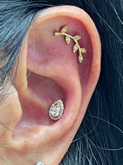 Helix Piercing | Labret Stud | 14k Yellow Gold | Platinum Body Piercings, North Star Mall, San Antonio TX