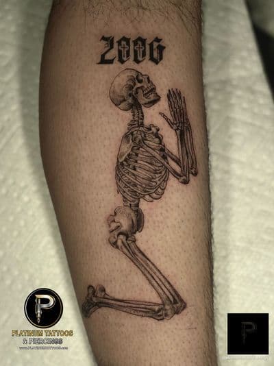 Blackwork tattoo on the calf by Remy at Platinum Tattoos & Piercings, San Antonio TX